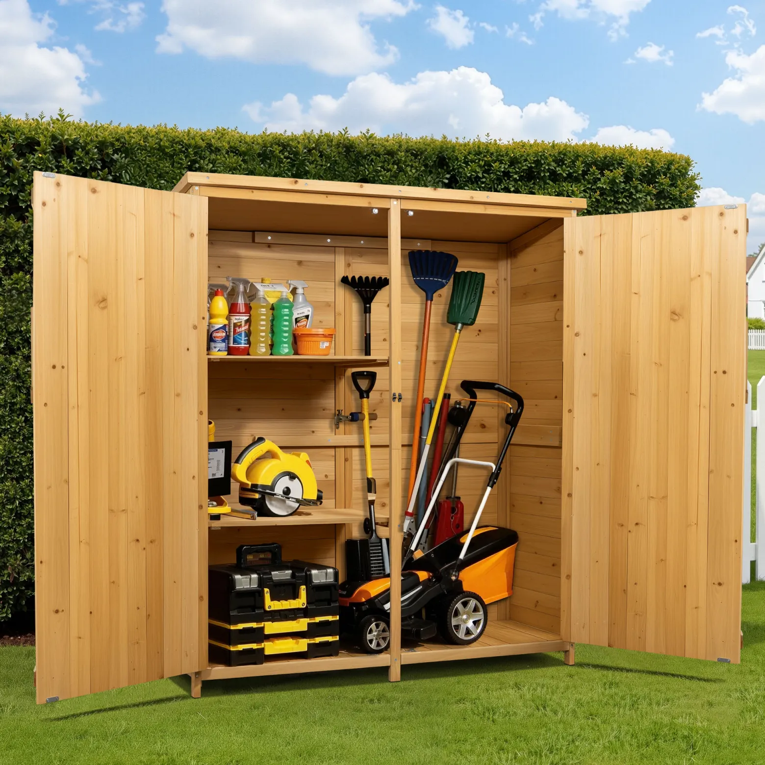 Wiltec Gartenhaus mit 2-flügelige Tür 1350x500x1540mm aus Fichtenholz mit Bitumendach für Garten, Terrasse & Balkon Gerätehaus Geräteschuppen Holzhaus Werkzeugschrank