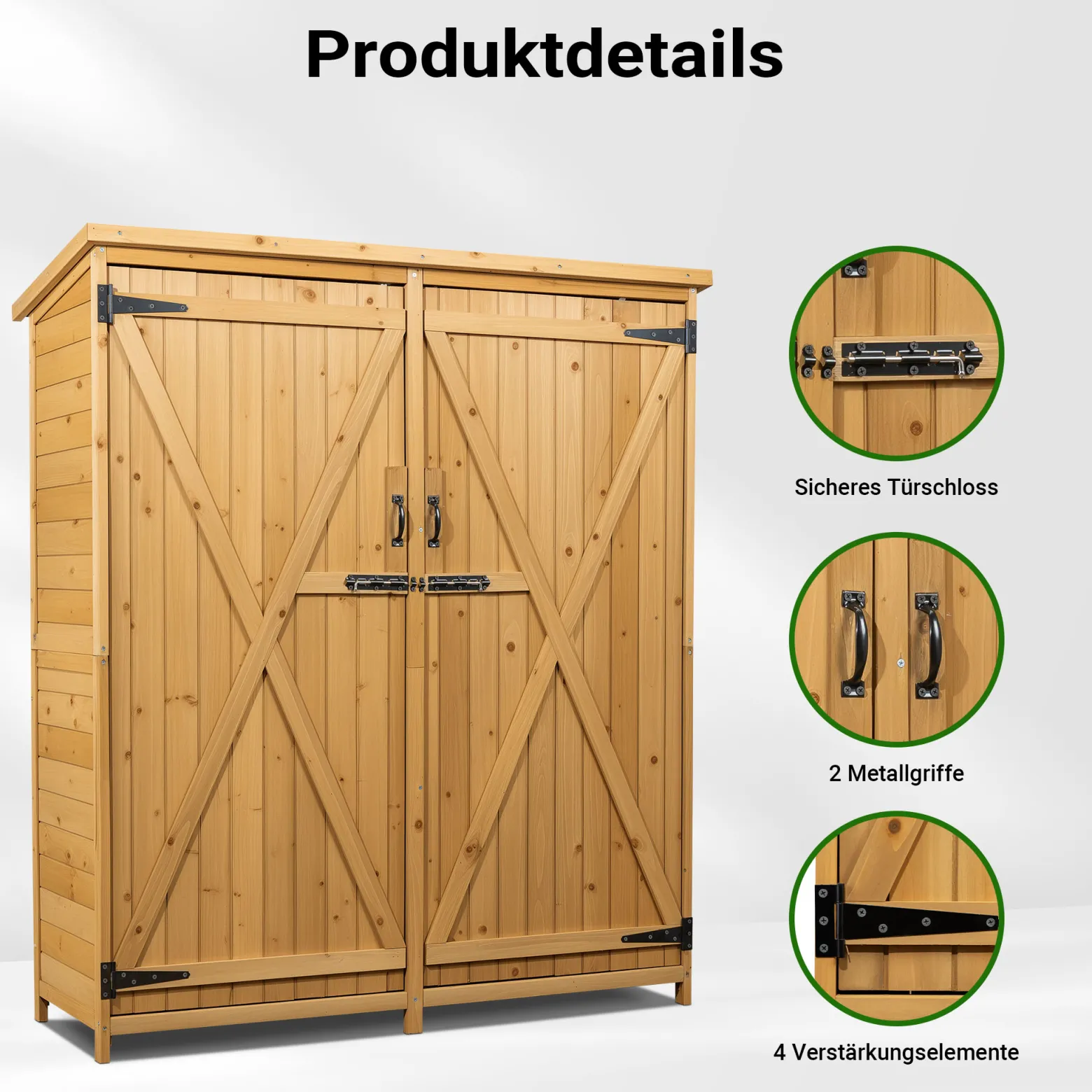 Wiltec Gartenhaus mit 2-flügelige Tür 1350x500x1540mm aus Fichtenholz mit Bitumendach für Garten, Terrasse & Balkon Gerätehaus Geräteschuppen Holzhaus Werkzeugschrank