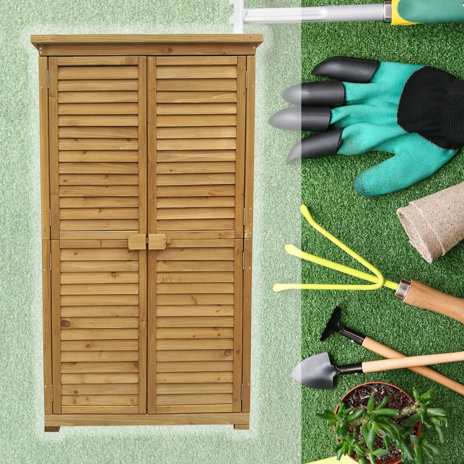 Wiltec Gartenhaus mit Lamellentür aus Fichtenholz mit Bitumendach 870x465x1600mm für Garten, Terrasse & Balkon Gerätehaus Geräteschuppen Holzhaus Werkzeugschrank