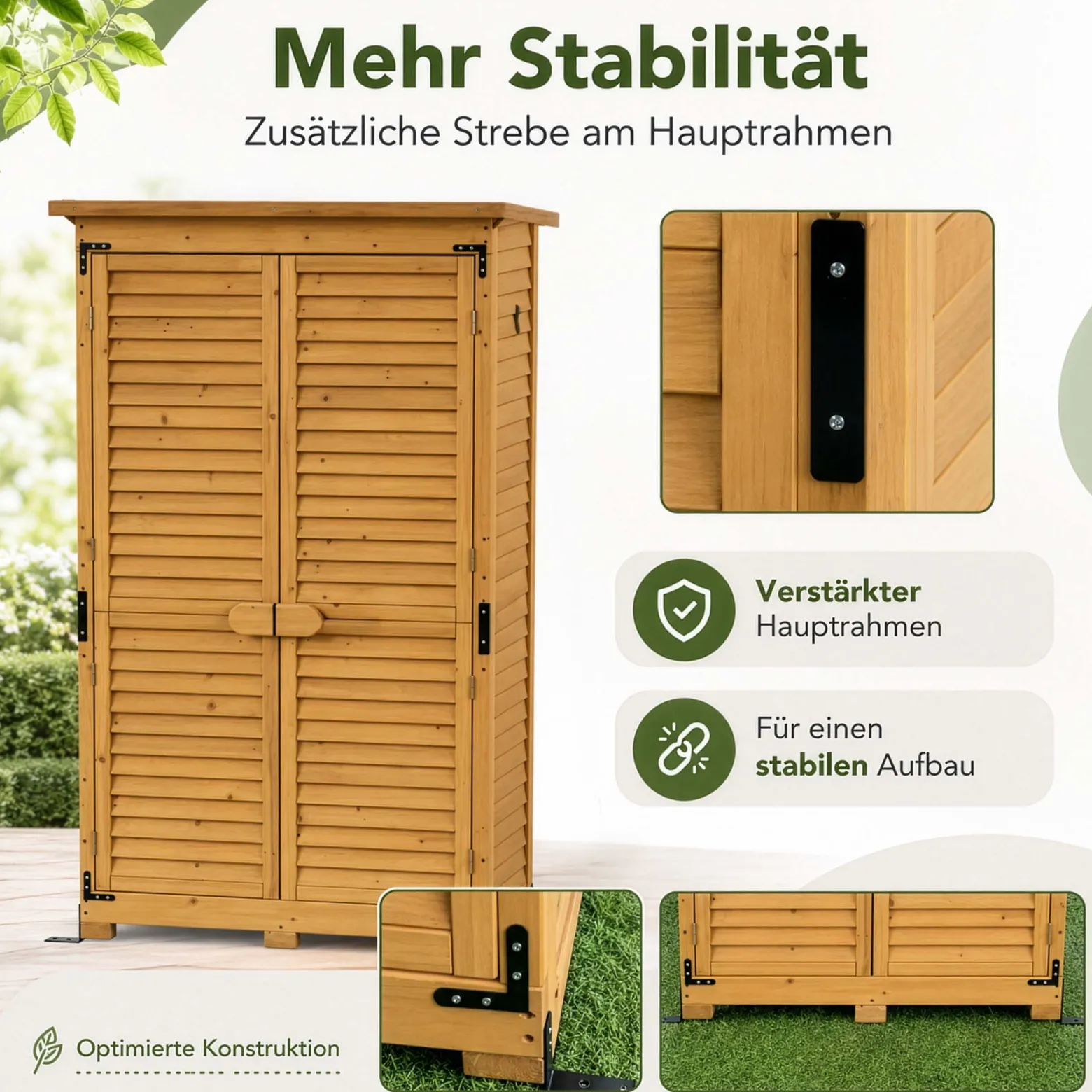 Wiltec Gartenhaus mit Lamellentür 870 x 465 x 1600 mm, Gartenschrank aus Fichtenholz mit 3 Fächern, Gerätehaus mit Bitumendach