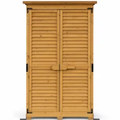 Wiltec Gartenhaus mit Lamellentür 870 x 465 x 1600 mm, Gartenschrank aus Fichtenholz mit 3 Fächern, Gerätehaus mit Bitumendach