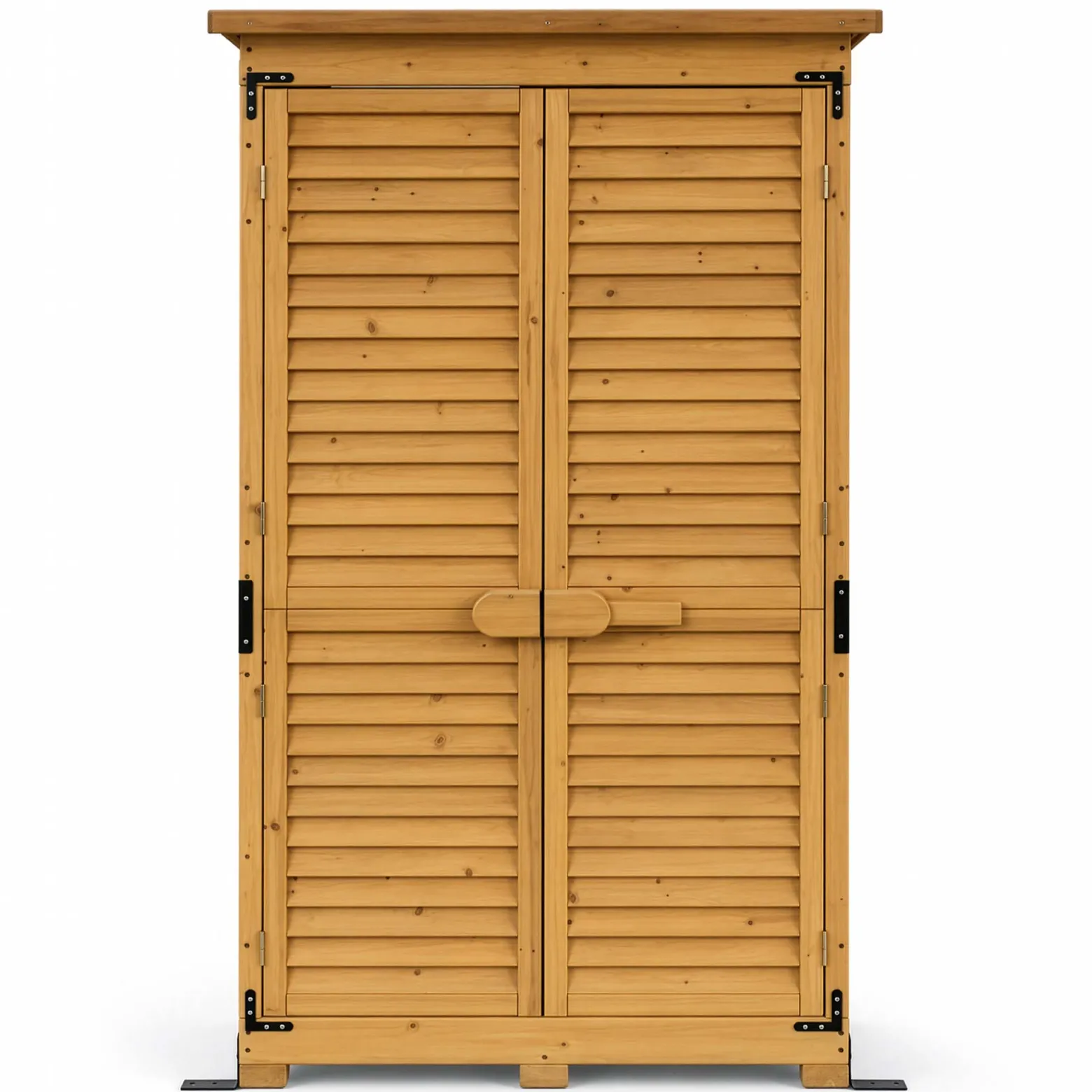 Wiltec Gartenhaus mit Lamellentür 870 x 465 x 1600 mm, Gartenschrank aus Fichtenholz mit 3 Fächern, Gerätehaus mit Bitumendach