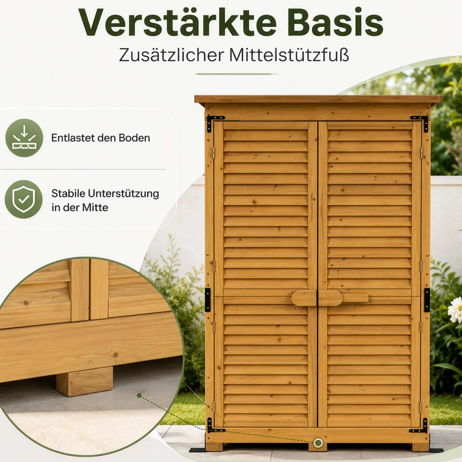 Wiltec Gartenhaus mit Lamellentür 870 x 465 x 1600 mm, Gartenschrank aus Fichtenholz mit 3 Fächern, Gerätehaus mit Bitumendach
