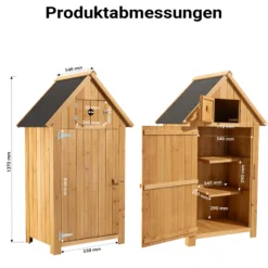 Wiltec Gartenhaus schmal aus Fichtenholz mit Bitumendach 770x540x1370mm für Garten, Terrasse & Balkon Gerätehaus Geräteschuppen Holzhaus Werkzeugschrank