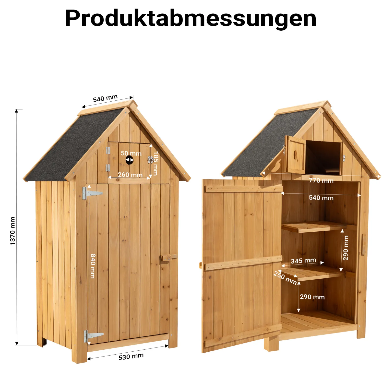 Wiltec Gartenhaus schmal aus Fichtenholz mit Bitumendach 770x540x1370mm für Garten, Terrasse & Balkon Gerätehaus Geräteschuppen Holzhaus Werkzeugschrank
