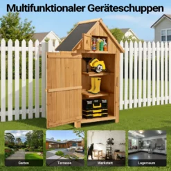 Wiltec Gartenhaus schmal aus Fichtenholz mit Bitumendach 770x540x1370mm für Garten, Terrasse & Balkon Gerätehaus Geräteschuppen Holzhaus Werkzeugschrank