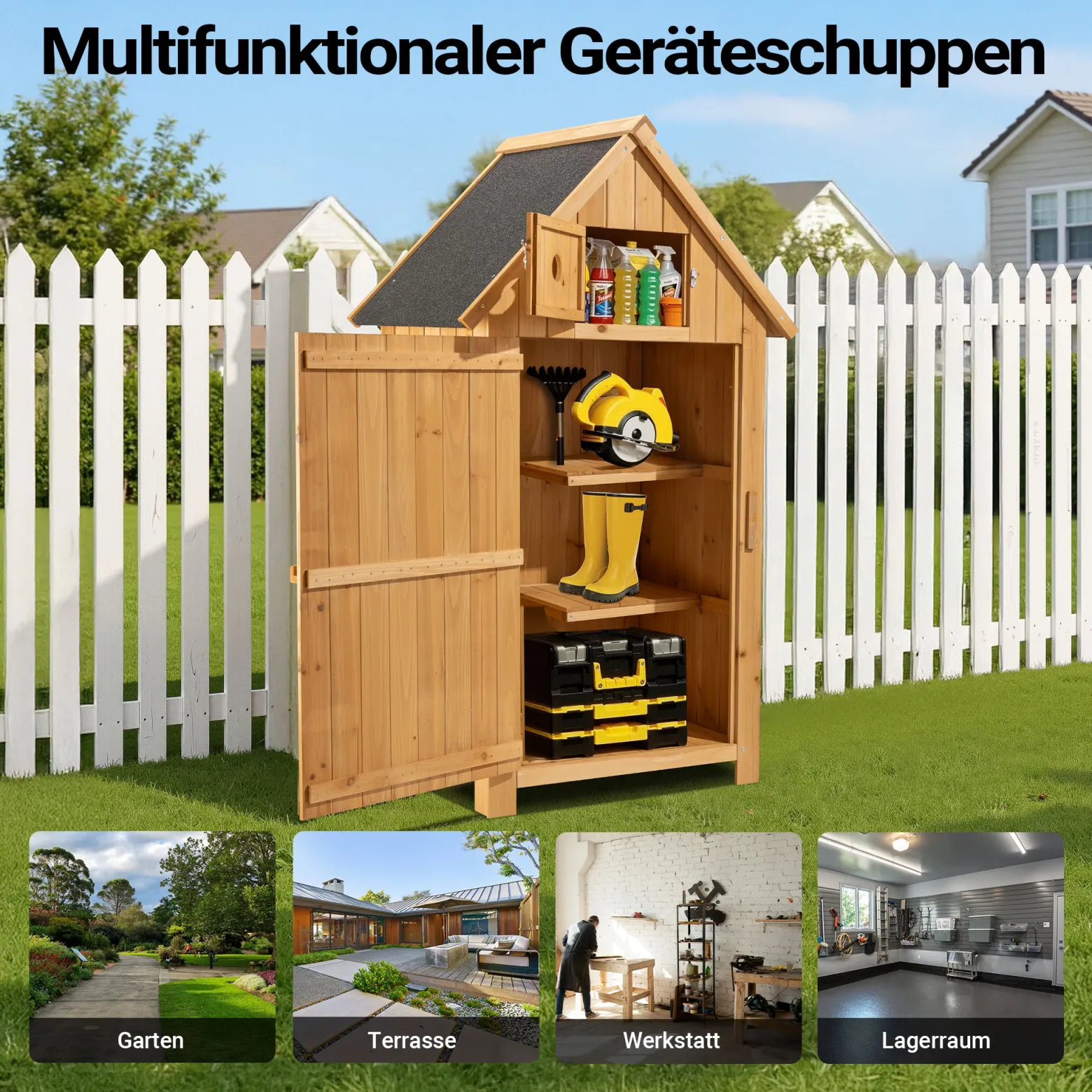 Wiltec Gartenhaus schmal aus Fichtenholz mit Bitumendach 770x540x1370mm für Garten, Terrasse & Balkon Gerätehaus Geräteschuppen Holzhaus Werkzeugschrank