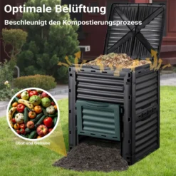 Wiltec Gartenkomposter 300 Liter 61 x 61 x 82 cm, Komposter aus Kunststoff für Bio- und Garten-Abfälle, Kompostierer mit Deckel, Schnellkomposter mit Bodenklappe zum Entleeren