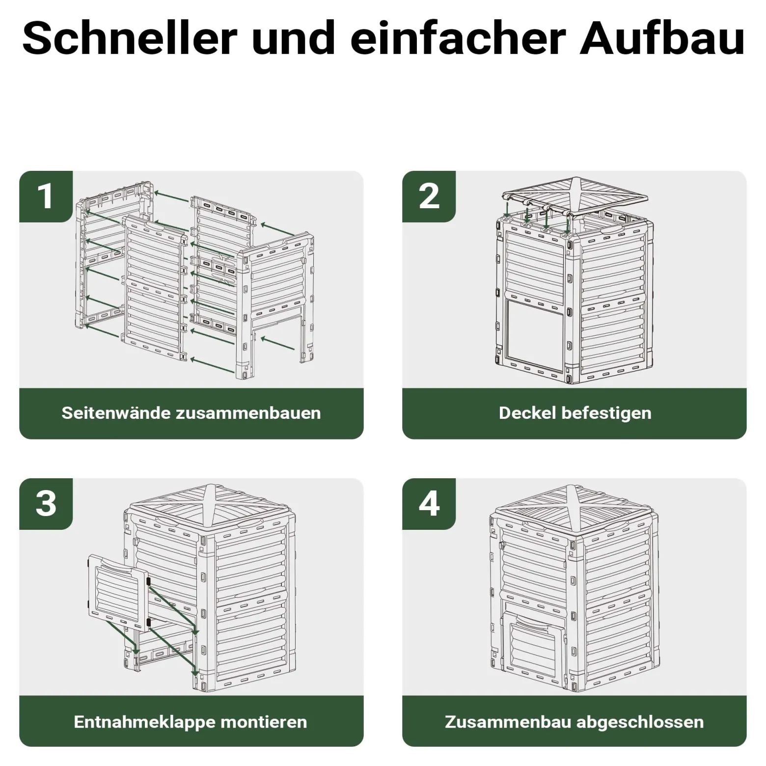 Wiltec Gartenkomposter 300 Liter 61 x 61 x 82 cm, Komposter aus Kunststoff für Bio- und Garten-Abfälle, Kompostierer mit Deckel, Schnellkomposter mit Bodenklappe zum Entleeren