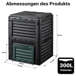 Wiltec Gartenkomposter 300 Liter 61 x 61 x 82 cm, Komposter aus Kunststoff für Bio- und Garten-Abfälle, Kompostierer mit Deckel, Schnellkomposter mit Bodenklappe zum Entleeren