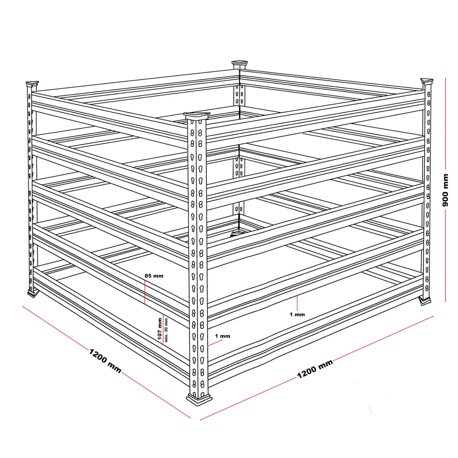 Wiltec Gartenkomposter 120 x 120 x 90 cm, Komposter aus Metall, Kompostbehälter für 1300 Liter Kompost, verzinkter Biokomposter für Bioabfall