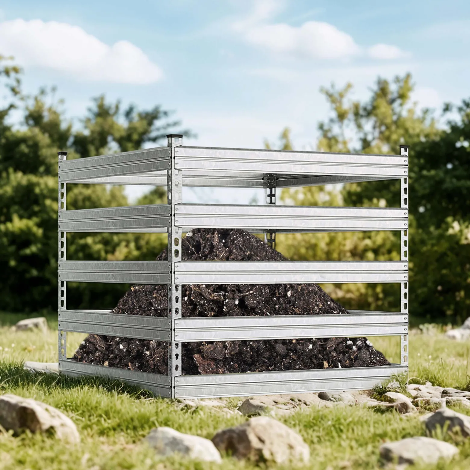 Wiltec Gartenkomposter 100 x 100 x 90 cm, Komposter aus Metall, Kompostbehälter für 900 Liter Kompost, verzinkter Biokomposter für Bioabfall
