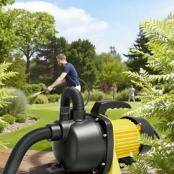 Wiltec Gartenpumpe 3800/h, 1200W, mit Tragegriff & Wasserablassschraube, max. Förderhöhe 48m, für Süßwasser Hauswasserwerk Wasserpumpe Bewässerungspumpe Regenwasserpumpe