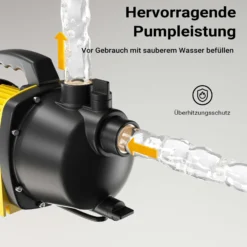 Wiltec Gartenpumpe 3800/h, 1200W, mit Tragegriff & Wasserablassschraube, max. Förderhöhe 48m, für Süßwasser Hauswasserwerk Wasserpumpe Bewässerungspumpe Regenwasserpumpe