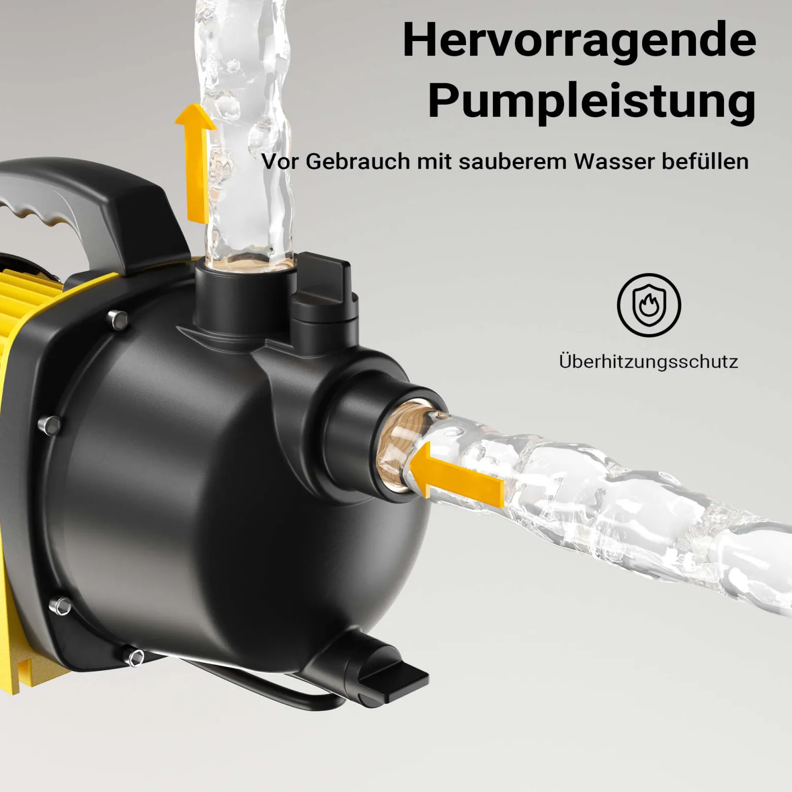 Wiltec Gartenpumpe 3800/h, 1200W, mit Tragegriff & Wasserablassschraube, max. Förderhöhe 48m, für Süßwasser Hauswasserwerk Wasserpumpe Bewässerungspumpe Regenwasserpumpe