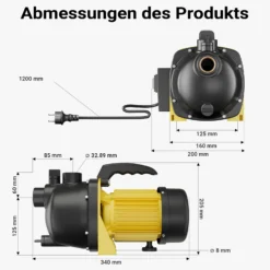 Wiltec Gartenpumpe 2800l/h, 600W, mit Tragegriff & Wasserablassschraube, max. Förderhöhe 35m, für Süßwasser Hauswasserwerk Wasserpumpe Bewässerungspumpe Regenwasserpumpe