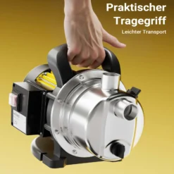 Wiltec Gartenpumpe 3800l/h, 1200W, Tragegriff & Wasserablassschraube, max. Förderhöhe 48m, rostfreier Stahl Hauswasserwerk Wasserpumpe Bewässerungspumpe Regenwasserpumpe