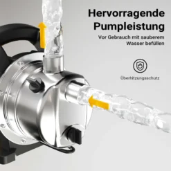 Wiltec Gartenpumpe 2800l/h, 600W, Tragegriff & Wasserablassschraube, max. Förderhöhe 35m, rostfreier Stahl Hauswasserwerk Wasserpumpe Bewässerungspumpe Regenwasserpumpe