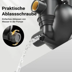 Wiltec Gartenpumpe 1200 W mit Edelstahl-Pumpengehäuse 3800 l/h, Wasserpumpe mit Vorfilter, Bewässerungspumpe mit Tragegriff für Gartenteich, Regenfass, Brunnen und Zisterne