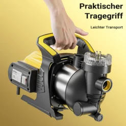 Wiltec Gartenpumpe 1200 W mit Edelstahl-Pumpengehäuse 3800 l/h, Wasserpumpe mit Vorfilter, Bewässerungspumpe mit Tragegriff für Gartenteich, Regenfass, Brunnen und Zisterne