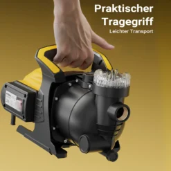 Wiltec Gartenpumpe 1200 W mit Kunststoff-Pumpengehäuse 3800 l/h, Wasserpumpe mit Vorfilter, Bewässerungspumpe mit Tragegriff für Gartenteich, Regenfass, Brunnen und Zisterne