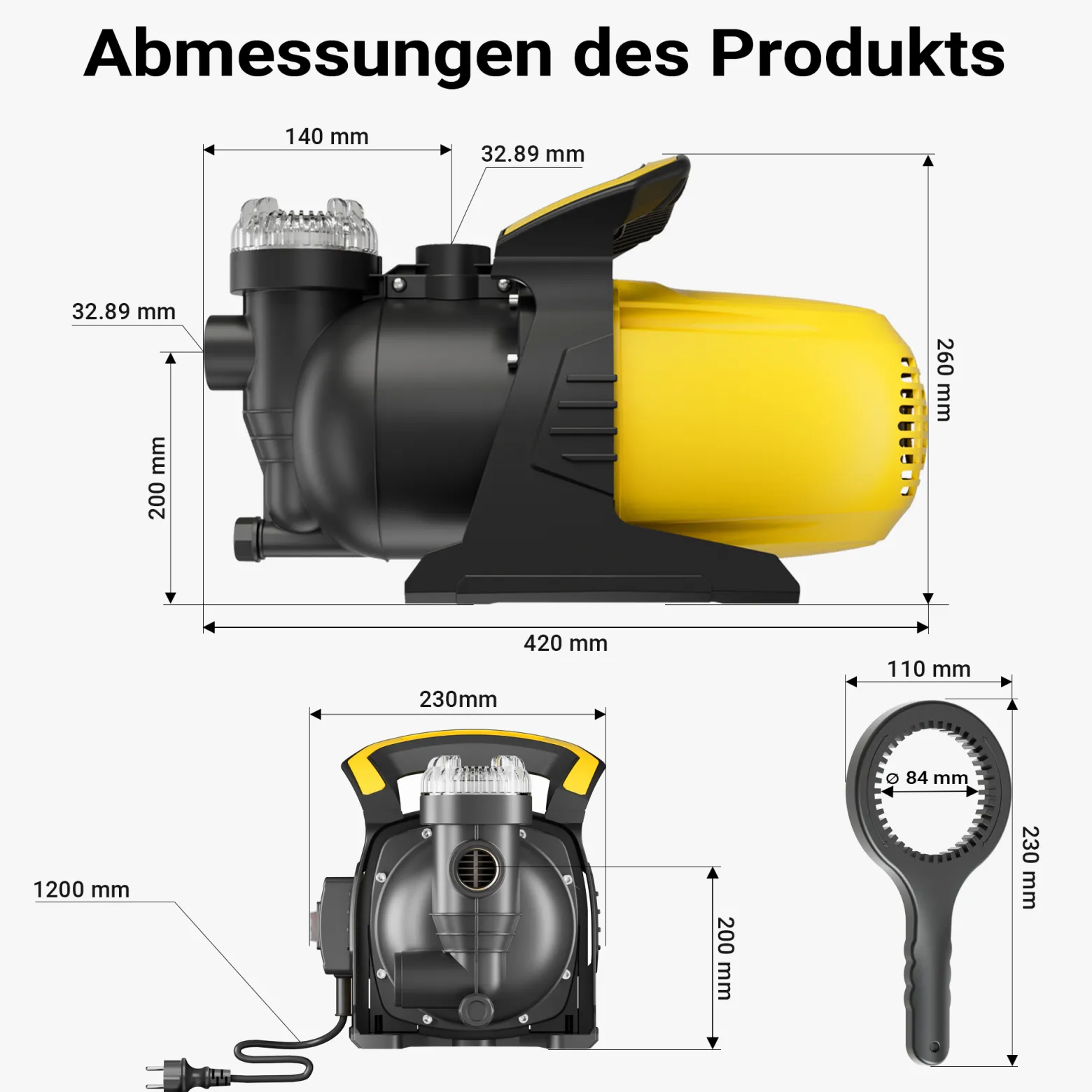 Wiltec Gartenpumpe 1200 W mit Kunststoff-Pumpengehäuse 3800 l/h, Wasserpumpe mit Vorfilter, Bewässerungspumpe mit Tragegriff für Gartenteich, Regenfass, Brunnen und Zisterne