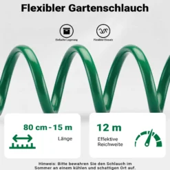 Wiltec Gartenschlauch Spiralschlauch 15m, flexibel Bewässerungsschlauch für Haus und Garten