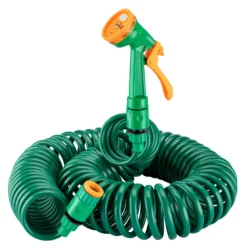 Wiltec Gartenschlauch Spiralschlauch 15m, flexibel Bewässerungsschlauch für Haus und Garten