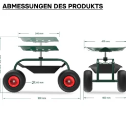 Wiltec Gartenwagen mit Ablagefläche bis 150kg Gartenhocker mit Reifen Gartentrolley für Gartenarbeit Werkstattwagen Rollwagen Arbeitssitz Gartensitz fahrbar