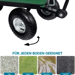 Wiltec Gartenwagen mit Kippfunktion bis 240 kg, Handwagen mit 75 l Volumen, Bollerwagen für Gartenarbeit, Handkarren für u. a. Rasen, Kies u. Schlamm