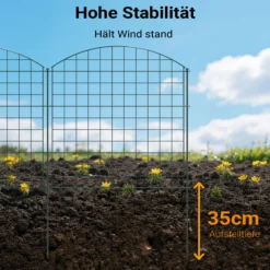 Wiltec Gartenzaun Set mit 5 Elementen grün, Teichzaun mit Oberbogen, Maschendrahtzaun 770 x 8 x 780 mm, Steckzaun leichte Montage, pulverbeschichtet & korrosionsbeständig