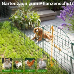 Wiltec Gartenzaun Set mit 5 Elementen grün, Teichzaun mit Oberbogen, Maschendrahtzaun 770 x 8 x 780 mm, Steckzaun leichte Montage, pulverbeschichtet & korrosionsbeständig