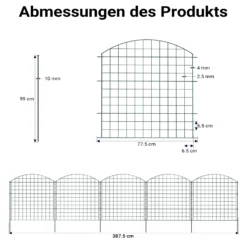 Wiltec Gartenzaun Set mit 5 Elementen grün, Teichzaun mit Oberbogen, Maschendrahtzaun 770 x 8 x 780 mm, Steckzaun leichte Montage, pulverbeschichtet & korrosionsbeständig