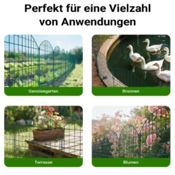 Wiltec Gartenzaun Set mit 5 Elementen grün, Teichzaun mit Oberbogen, Maschendrahtzaun 770 x 8 x 780 mm, Steckzaun leichte Montage, pulverbeschichtet & korrosionsbeständig