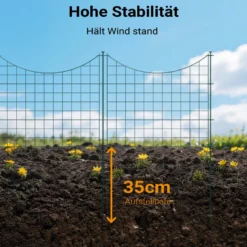 Wiltec Gartenzaun Set mit 5 Elementen grün, Teichzaun mit Unterbogen, Maschendrahtzaun 770 x 8 x 640 mm, Steckzaun leichte Montage, korrosionsbeständig