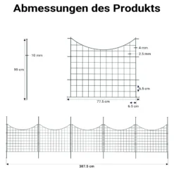 Wiltec Gartenzaun Set mit 5 Elementen grün, Teichzaun mit Unterbogen, Maschendrahtzaun 770 x 8 x 640 mm, Steckzaun leichte Montage, korrosionsbeständig