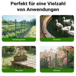Wiltec Gartenzaun Set mit 5 Elementen grün, Teichzaun mit Unterbogen, Maschendrahtzaun 770 x 8 x 640 mm, Steckzaun leichte Montage, korrosionsbeständig