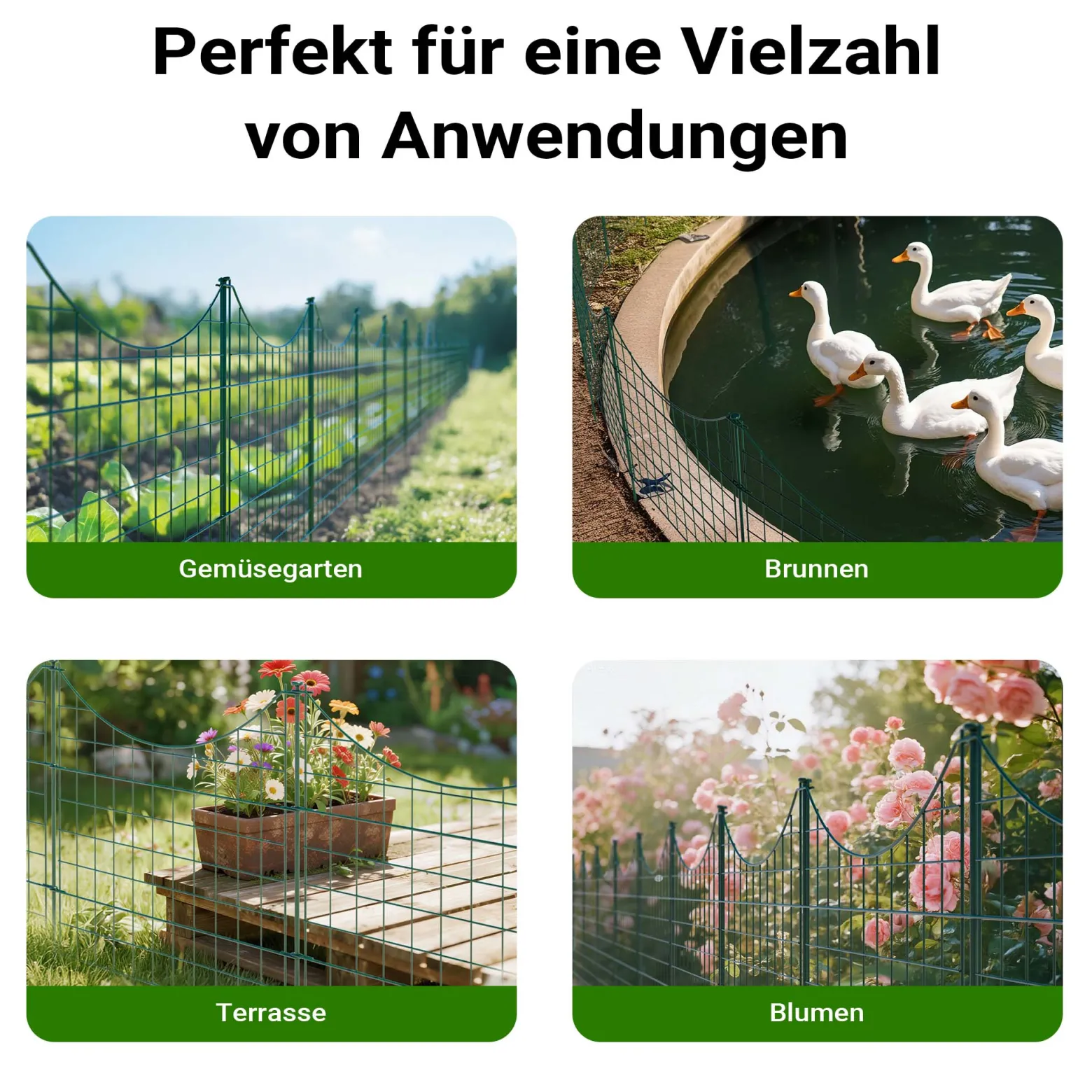 Wiltec Gartenzaun Set mit 5 Elementen grün, Teichzaun mit Unterbogen, Maschendrahtzaun 770 x 8 x 640 mm, Steckzaun leichte Montage, korrosionsbeständig