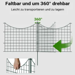 Wiltec Gartenzaun Set mit 5 Elementen grün, Teichzaun mit Unterbogen, Maschendrahtzaun 770 x 8 x 640 mm, Steckzaun leichte Montage, korrosionsbeständig