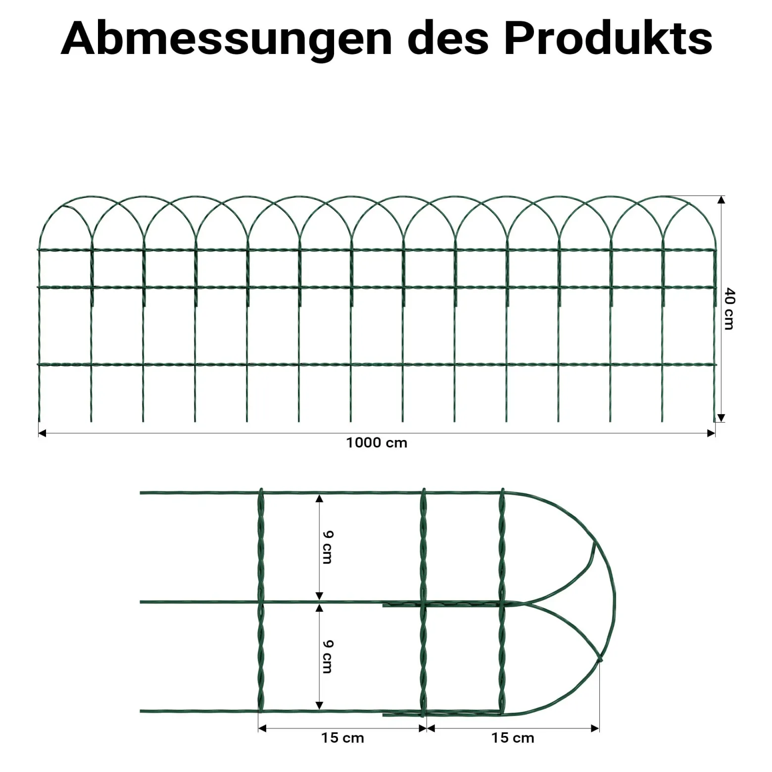 Wiltec Gartenzaun 0,4 x 10 m grün, Maschendrahtzaun Stahl PVC-beschichtet, Drahtzaun 9 x 15 cm Maschen, Zaun für Garten, Maschenzaun einfache Montage