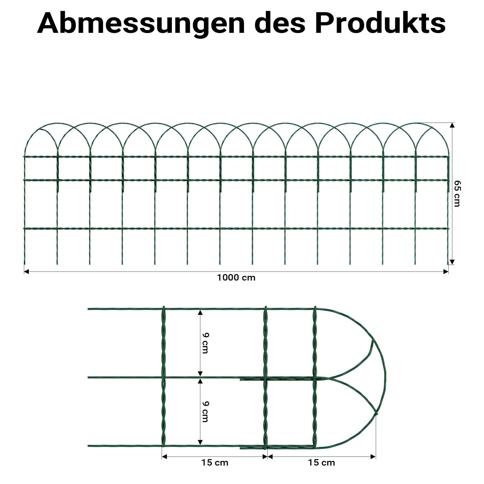 Wiltec Gartenzaun 0,65 x 10 m grün, Maschendrahtzaun Stahl PVC-beschichtet, Drahtzaun 9 x 15 cm Maschen, Zaun für Garten, Maschenzaun einfache Montage
