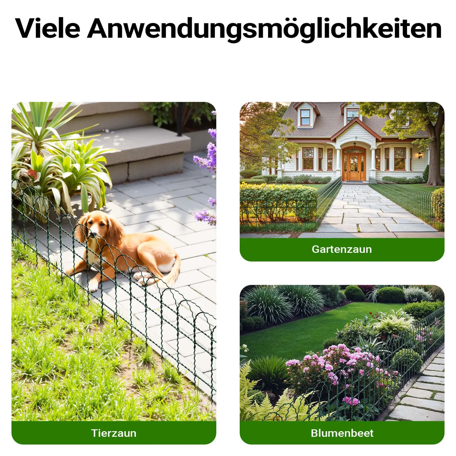 Wiltec Gartenzaun 0,65 x 25 m grün, Maschendrahtzaun Stahl PVC-beschichtet, Drahtzaun 9 x 15 cm Maschen, Zaun für Garten, Maschenzaun einfache Montage