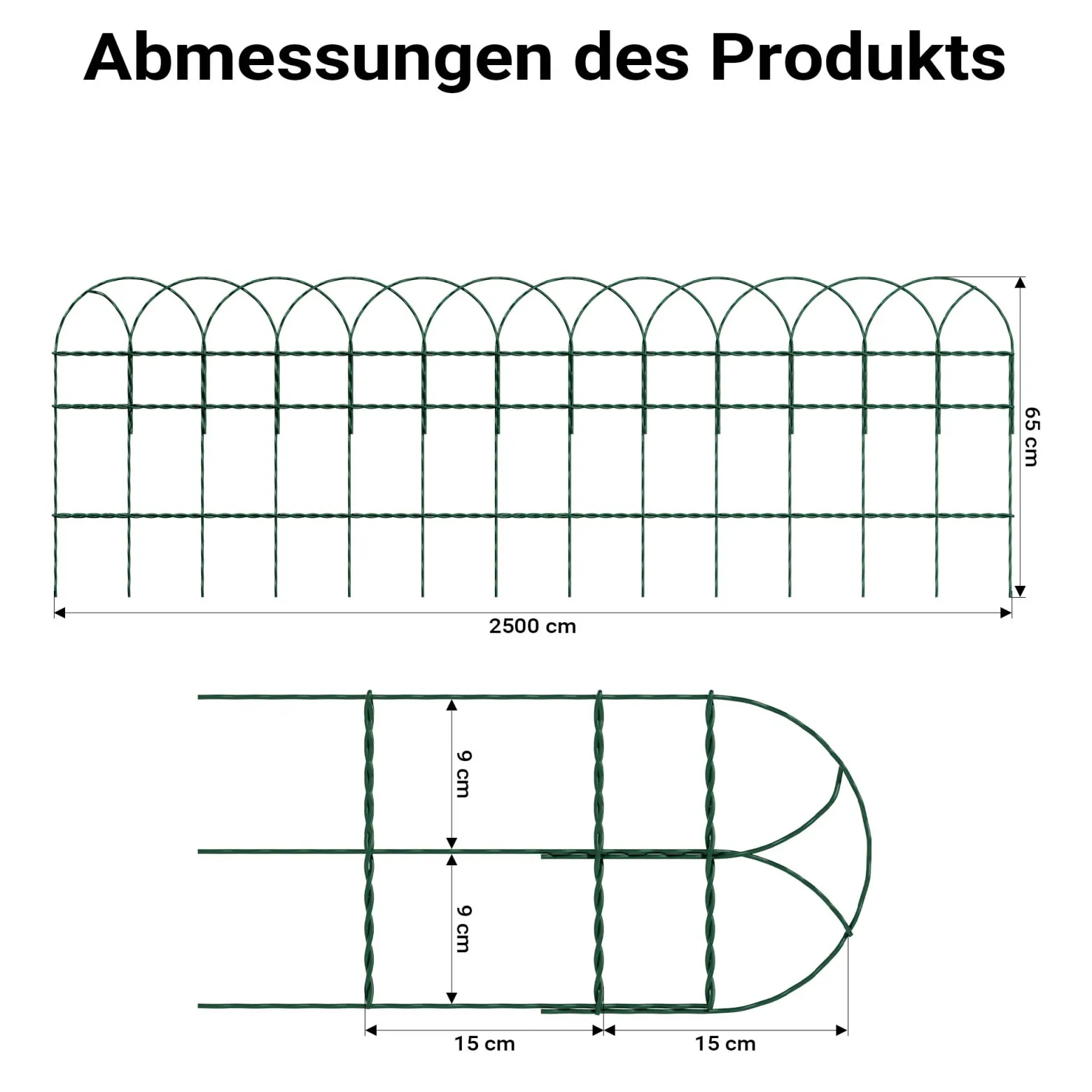 Wiltec Gartenzaun 0,65 x 25 m grün, Maschendrahtzaun Stahl PVC-beschichtet, Drahtzaun 9 x 15 cm Maschen, Zaun für Garten, Maschenzaun einfache Montage