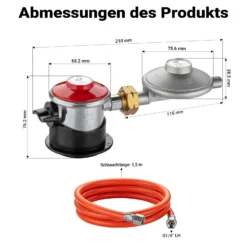 Wiltec Gasdruckminderer Spanien mit Adapter, Gasdruckregler 700 mbar, 1,5 m Gasschlauch mit Druckminderer, Druckregler für große Geräte, Gasregler für Gasheizgebläse