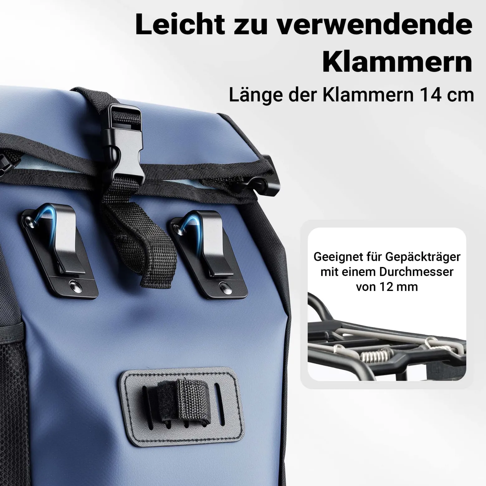 Wiltec Gepäckträgertasche blau, Fahrradtasche Gepäckträger 16 l Stauraum, Gepäcktasche mit Tragegurt, wasserresistente Fahrrad Tasche