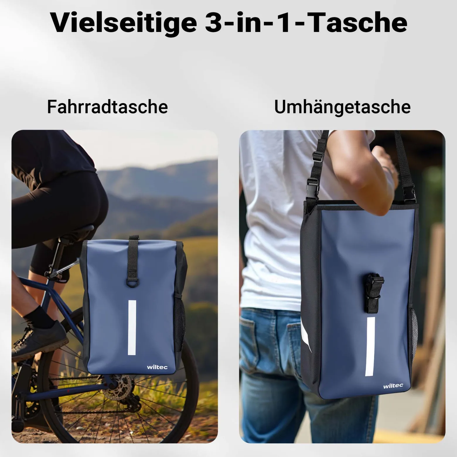 Wiltec Gepäckträgertasche blau, Fahrradtasche Gepäckträger 16 l Stauraum, Gepäcktasche mit Tragegurt, wasserresistente Fahrrad Tasche
