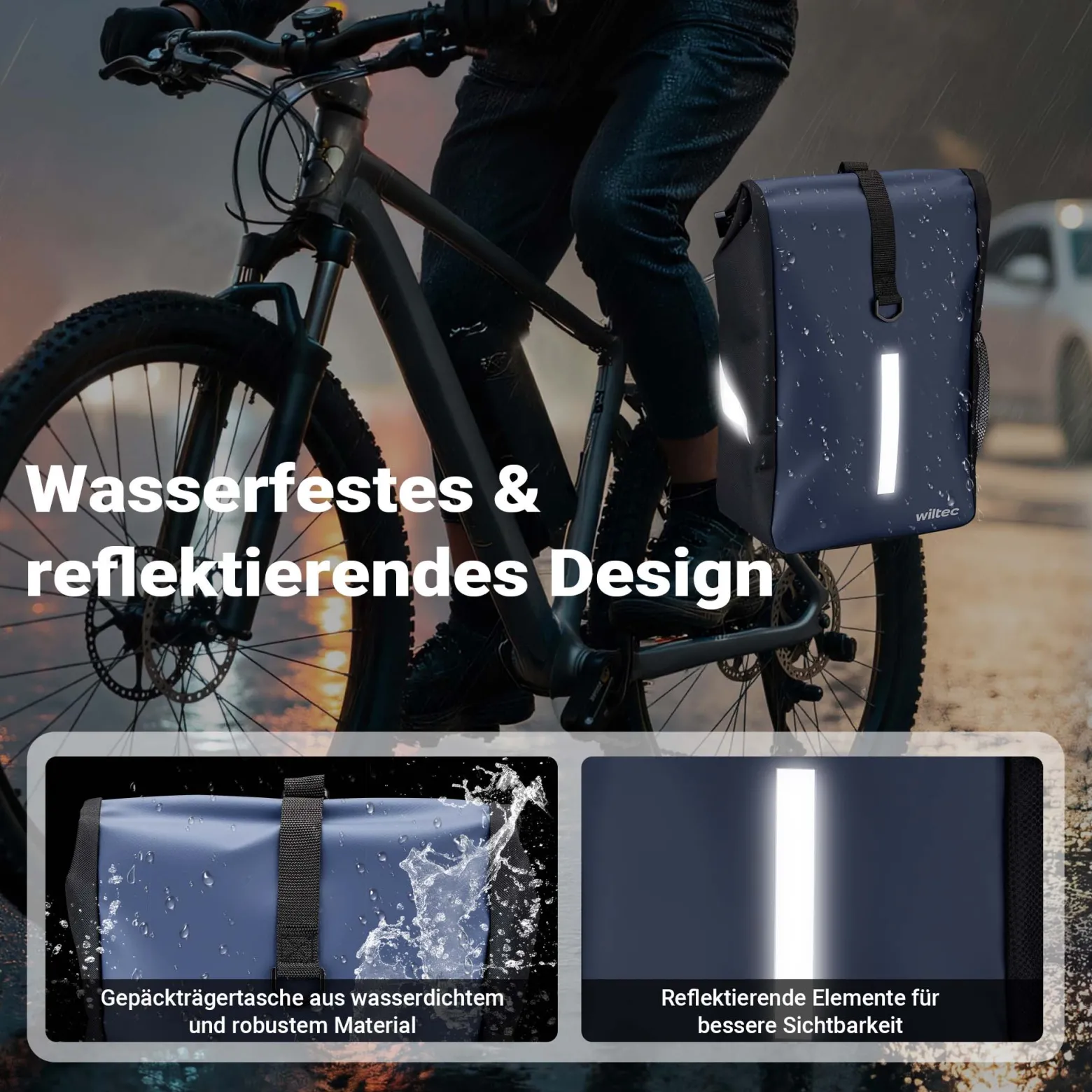 Wiltec Gepäckträgertasche blau, Fahrradtasche Gepäckträger 16 l Stauraum, Gepäcktasche mit Tragegurt, wasserresistente Fahrrad Tasche