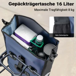 Wiltec Gepäckträgertasche blau, Fahrradtasche Gepäckträger 16 l Stauraum, Gepäcktasche mit Tragegurt, wasserresistente Fahrrad Tasche