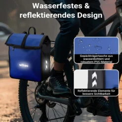 Wiltec Gepäckträgertasche blau, Fahrradtasche Gepäckträger 22 l Stauraum, wasserresistente Fahrrad Tasche, Gepäcktasche leichte Handhabung