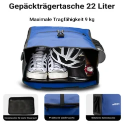 Wiltec Gepäckträgertasche blau, Fahrradtasche Gepäckträger 22 l Stauraum, wasserresistente Fahrrad Tasche, Gepäcktasche leichte Handhabung